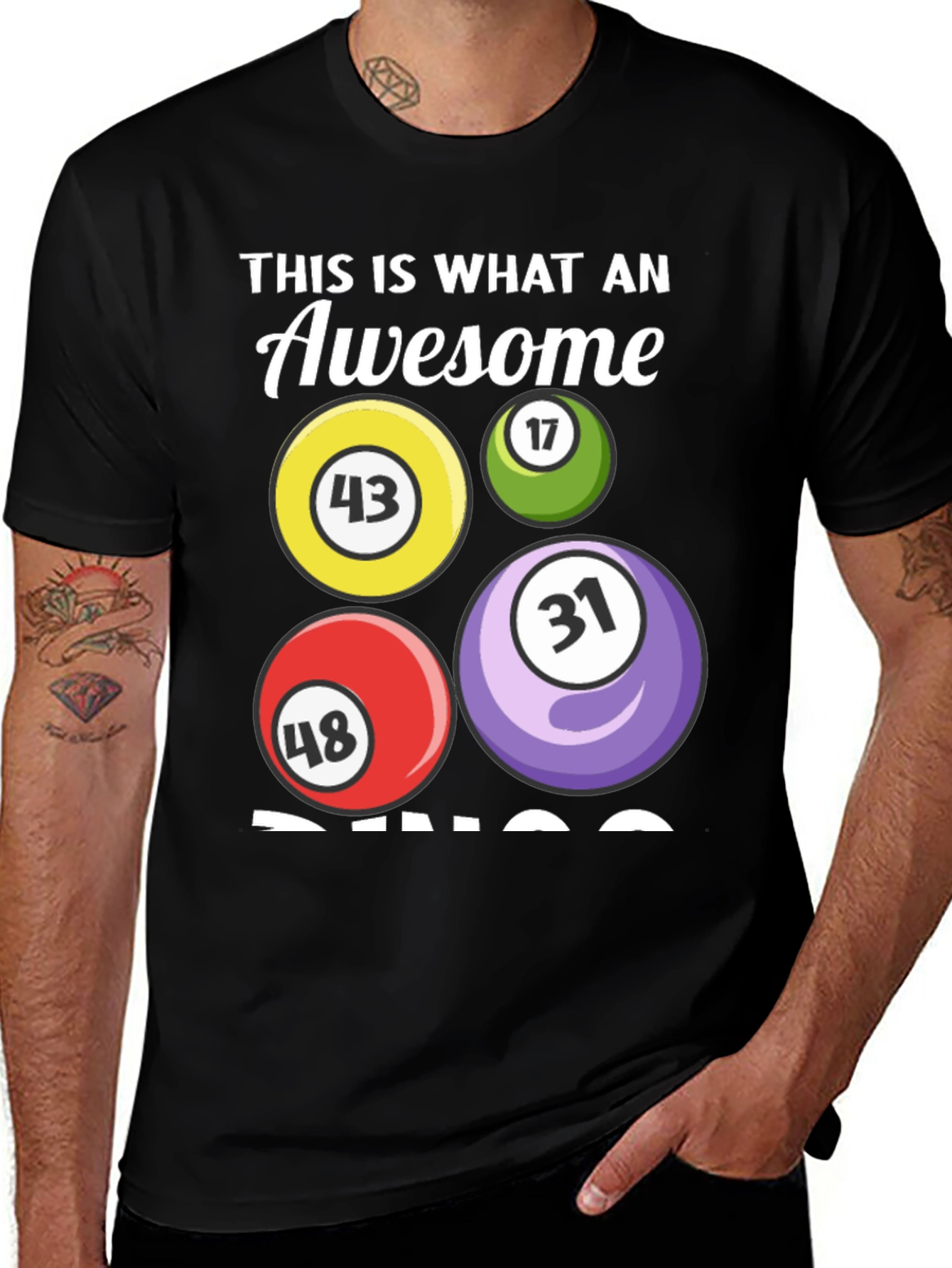Awesome Bingo T-Shirt - Numbers 43, 17, 48, 31