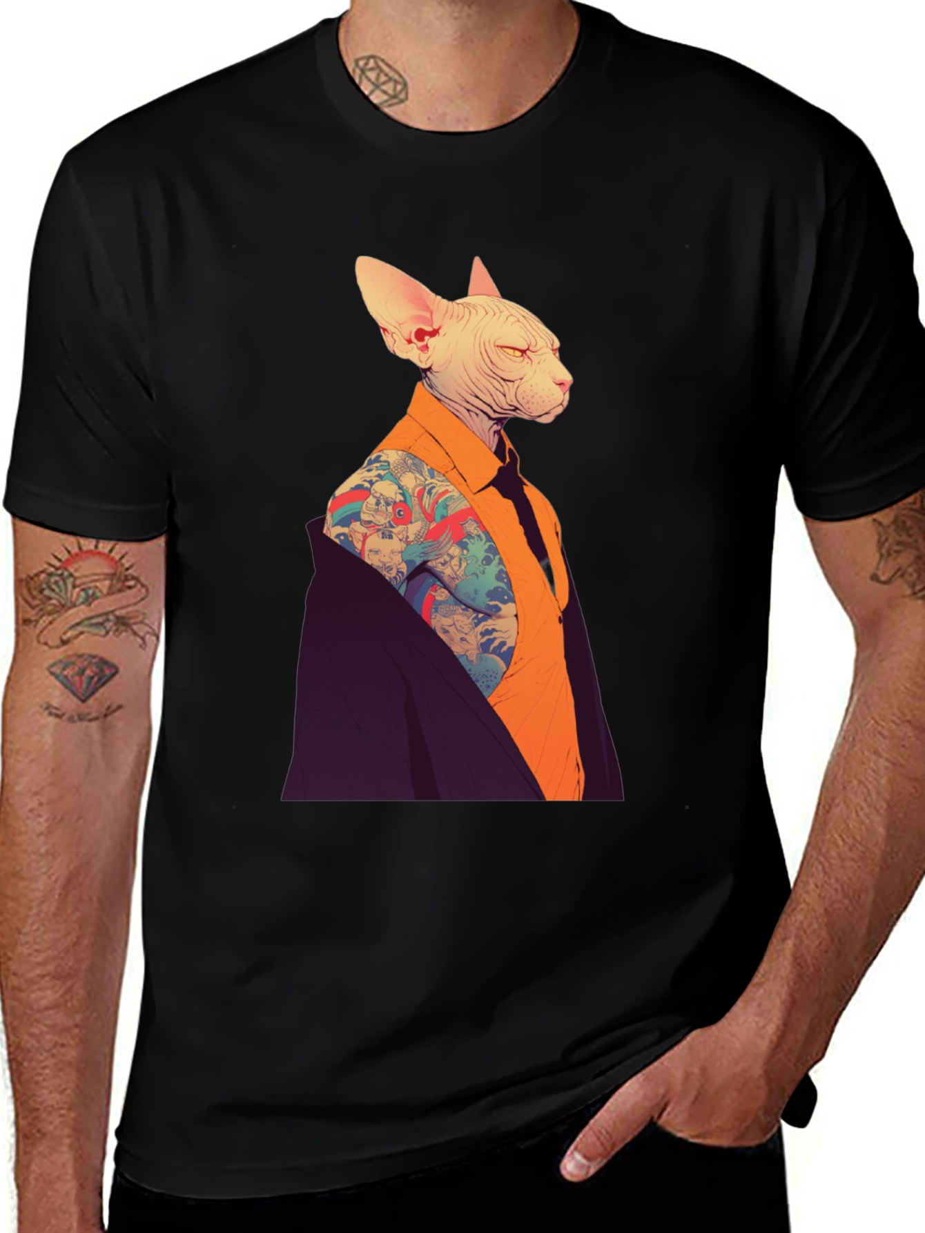 Variant 16 of Tattooed Cat Graphic Tee - Stylish & Unique