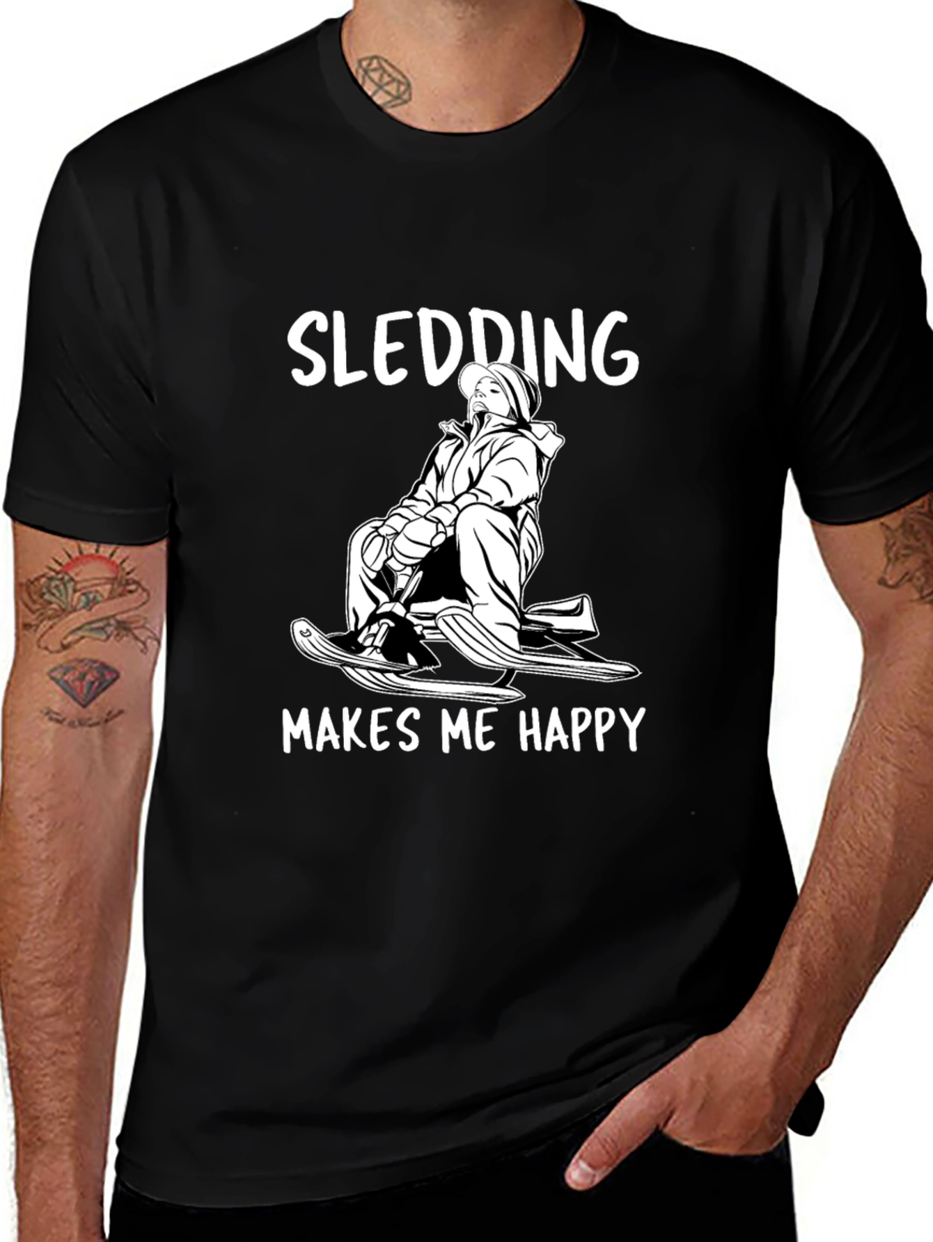 Variant 20 of Sledding Makes Me Happy Black T-Shirt