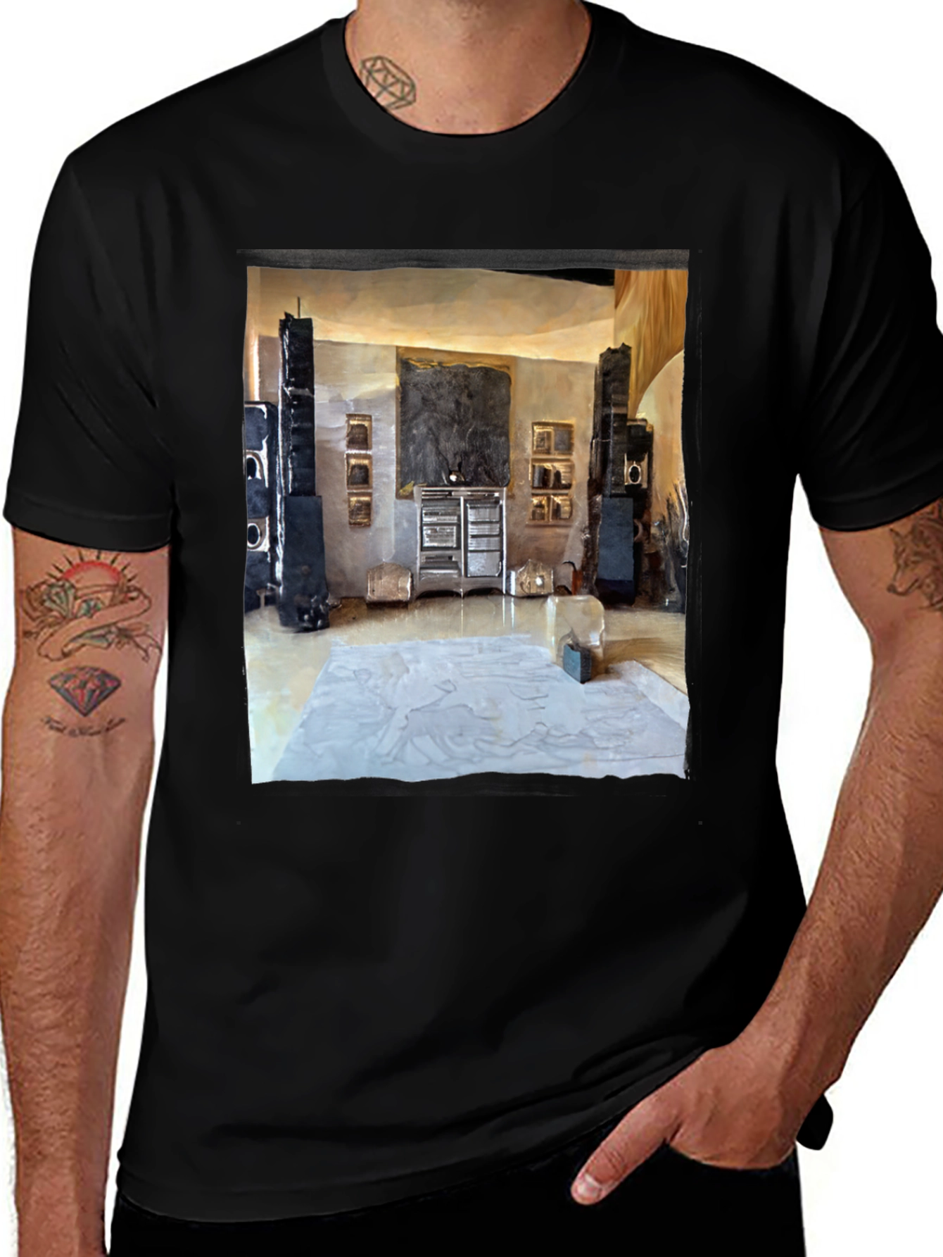 Variant 24 of Artistic Living Room Print Black T-Shirt
