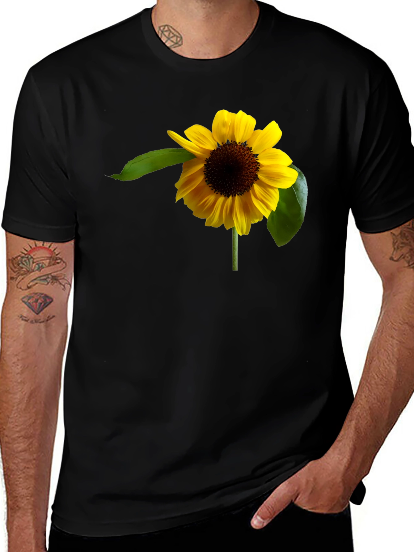 Variant 4 of Sunflower Graphic T-Shirt - Black Cotton Blend