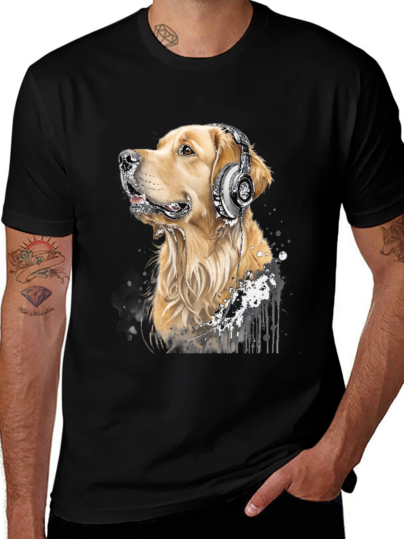 Variant 10 of Dog with Headphones Graphic Tee - Music Lover Shirt