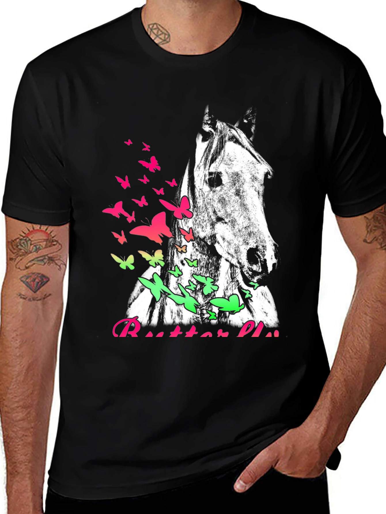 Variant 5 of Horse & Butterfly Graphic Tee - Unique Design!