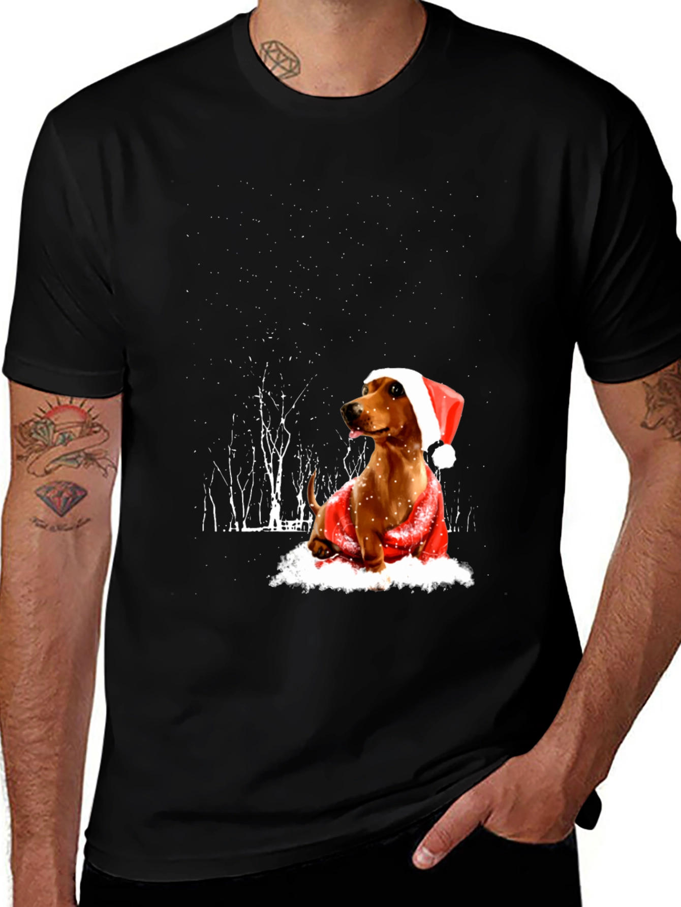 Variant 13 of Festive Dachshund Holiday T-Shirt