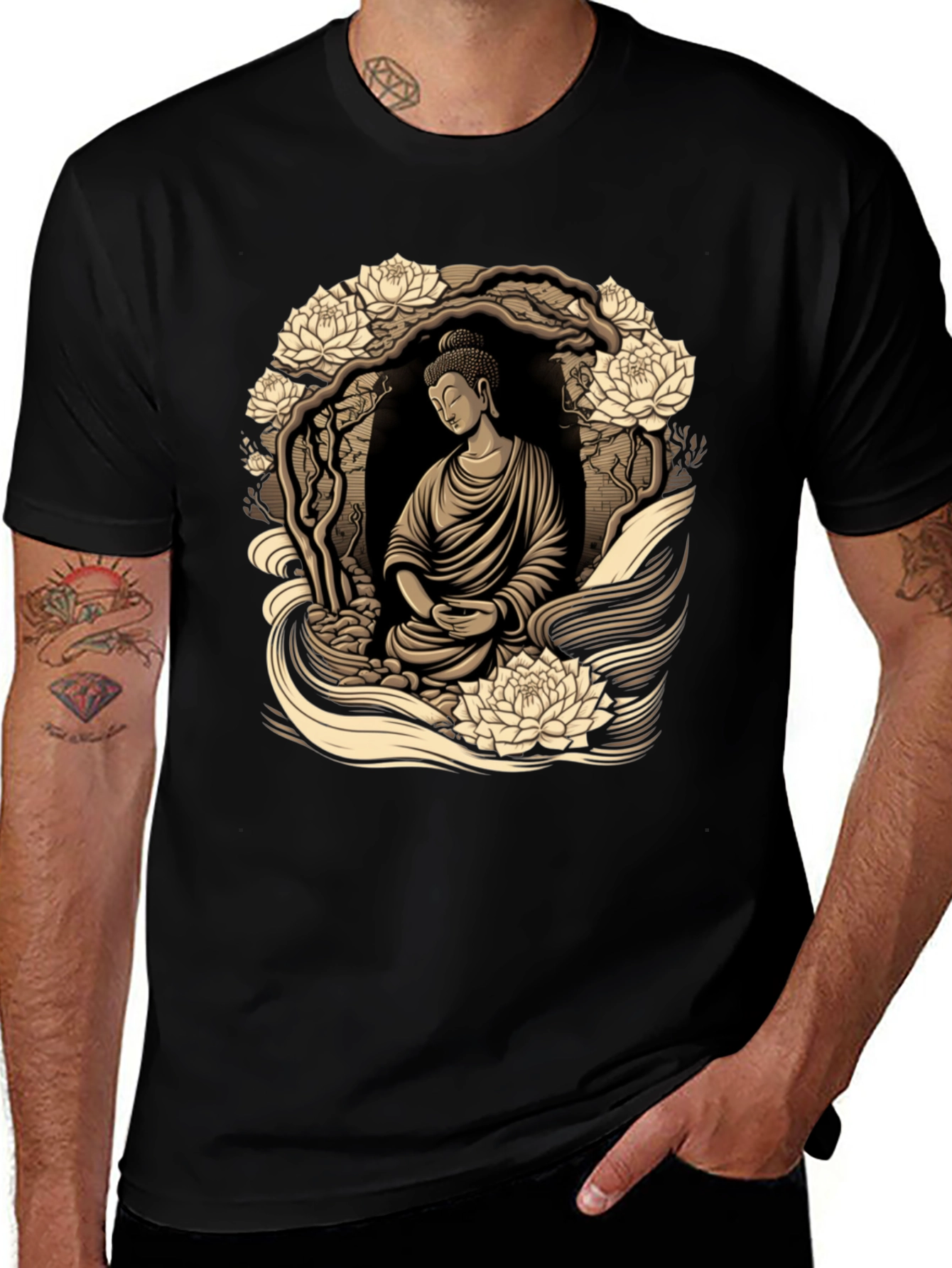 Buddha Lotus Graphic Tee - Meditative Design