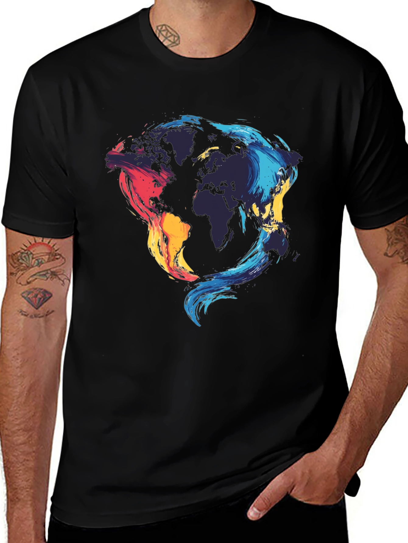 Variant 29 of World Map Graphic Black T-Shirt