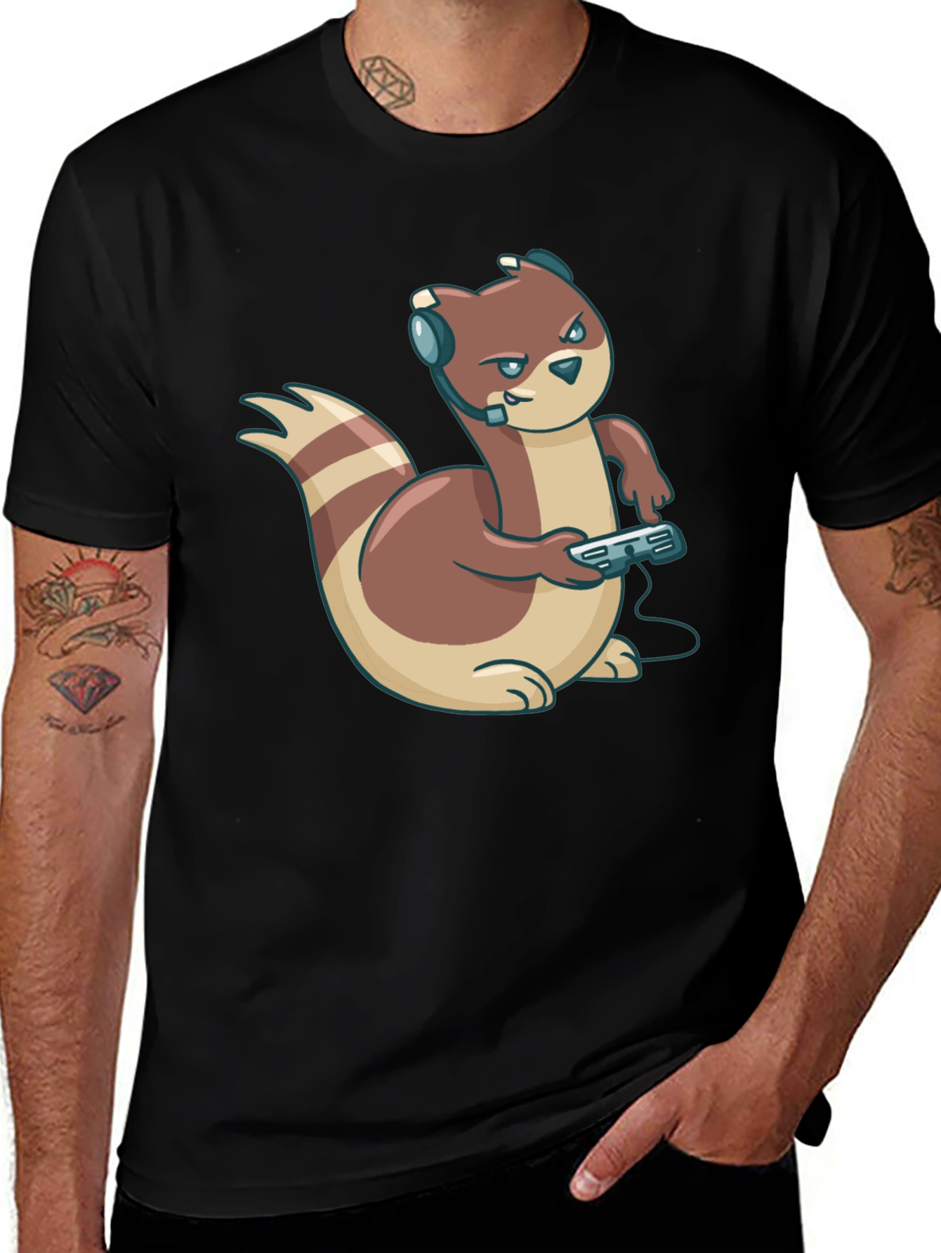 Gamer Otter T-Shirt - Black Cotton Tee
