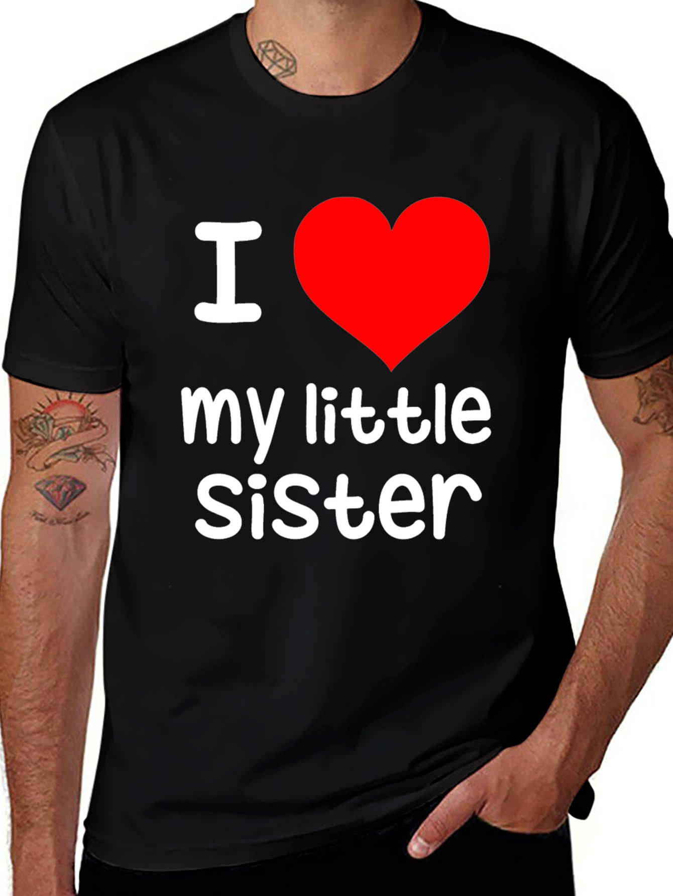 Variant 7 of I Heart My Little Sister Black T-Shirt