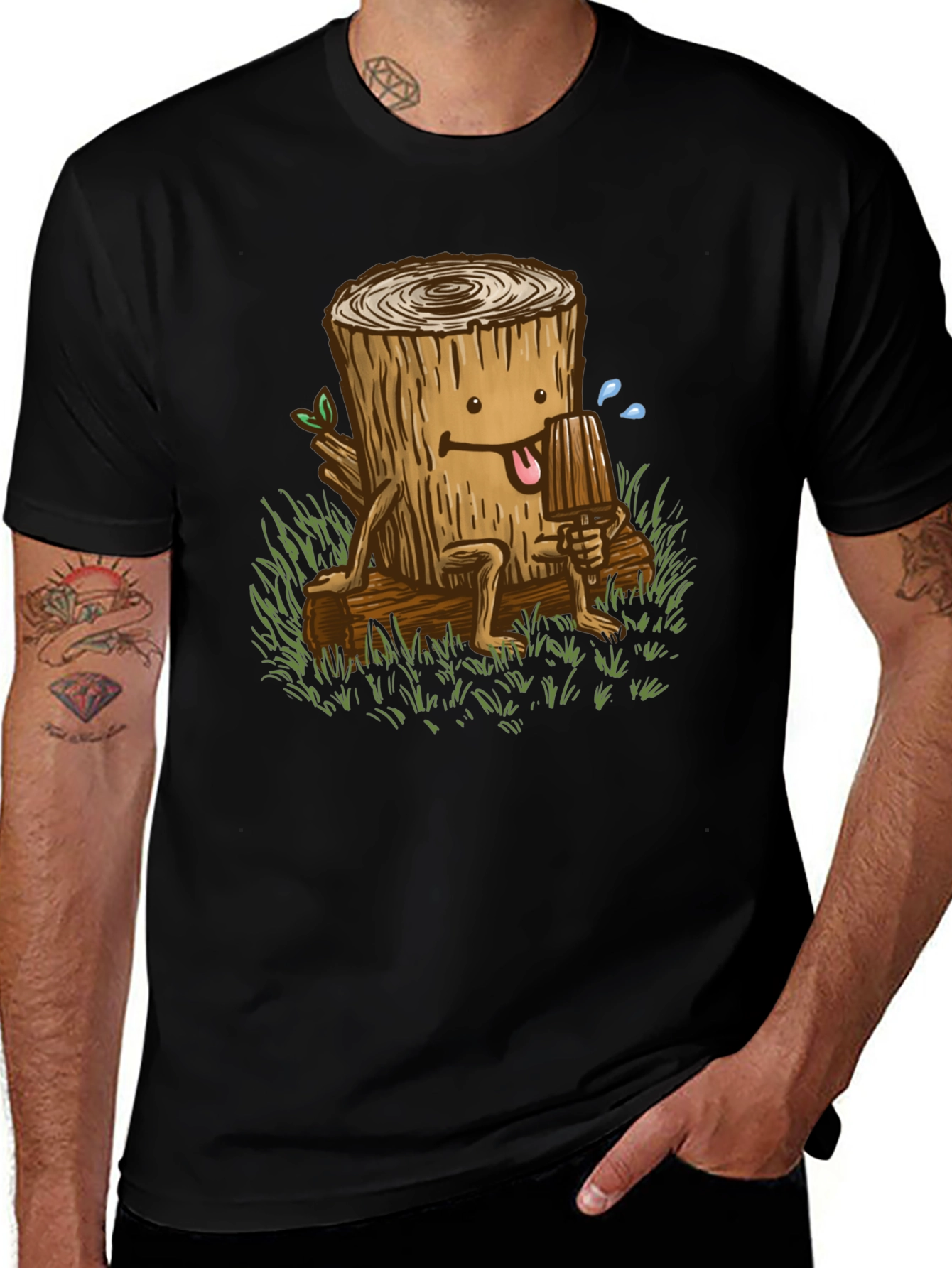 Variant 24 of Funny Tree Stump Graphic Tee - Black
