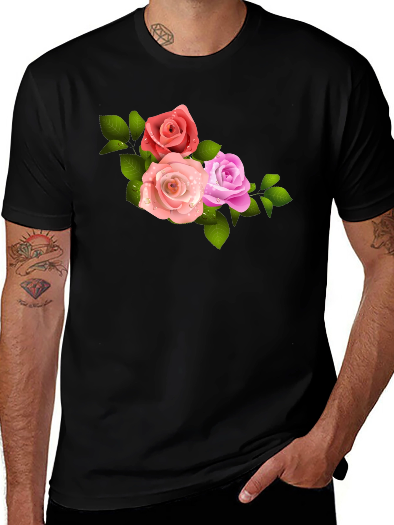 Variant 8 of Floral Print Black T-Shirt