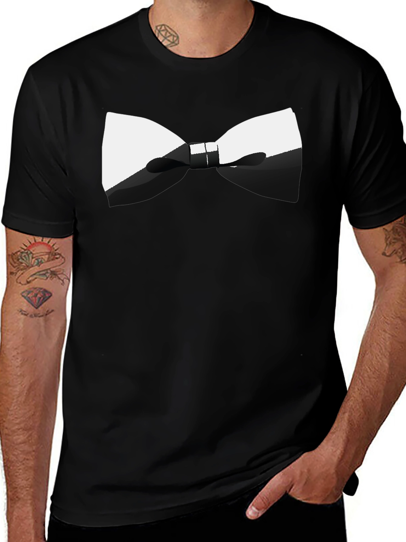 Variant 10 of Bow Tie Graphic Tee - Sleek Black Cotton Blend T-Shirt