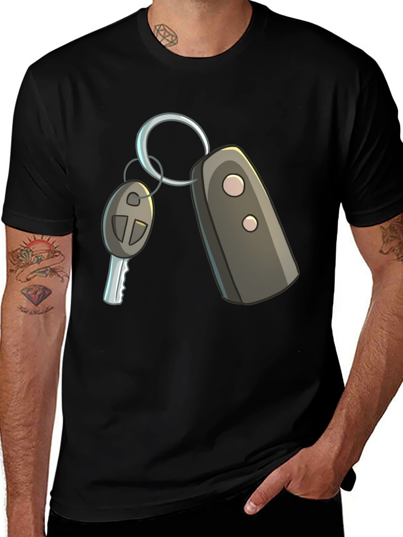 Variant 4 of Cartoon Car Keys Graphic Tee - Black