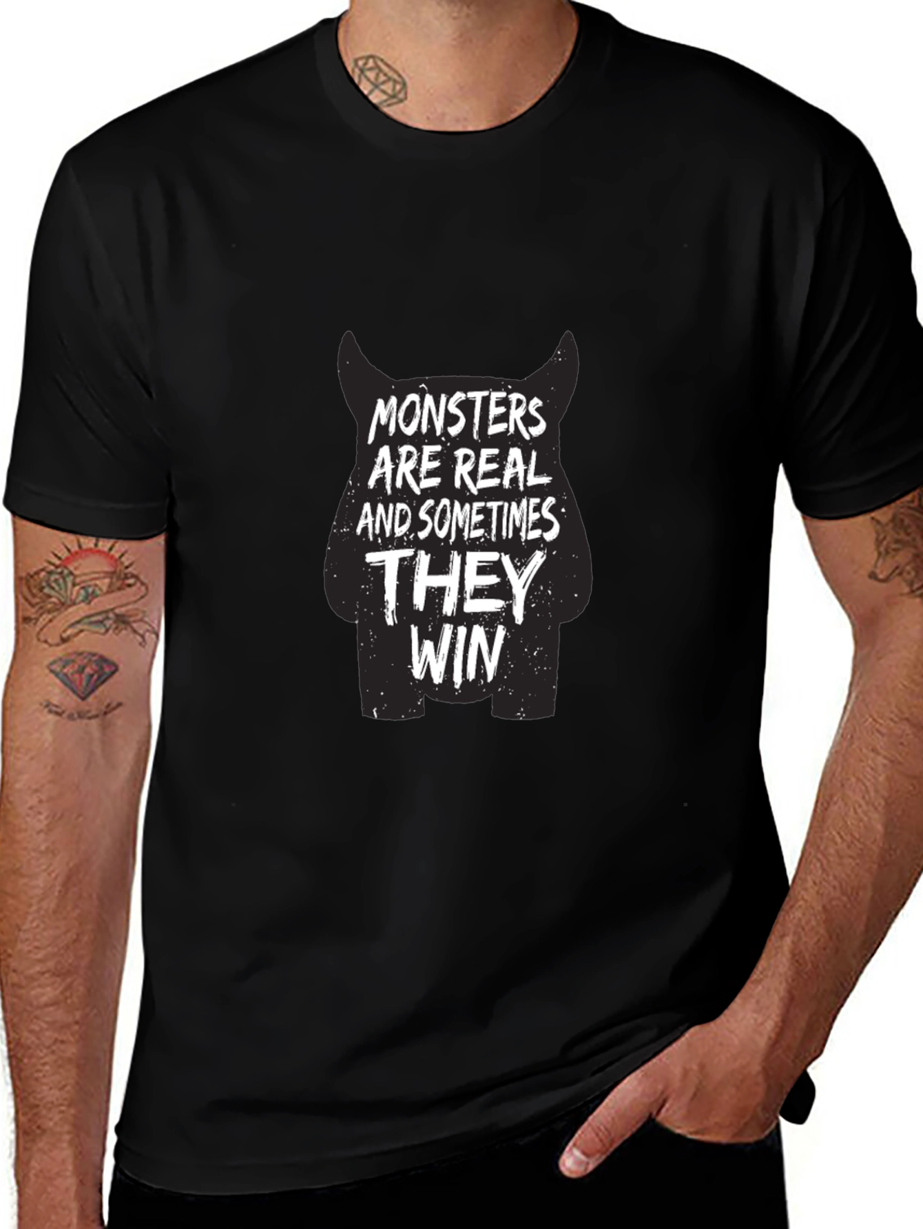 Variant 16 of Monster Graphic Print Crew Neck Tee - Black