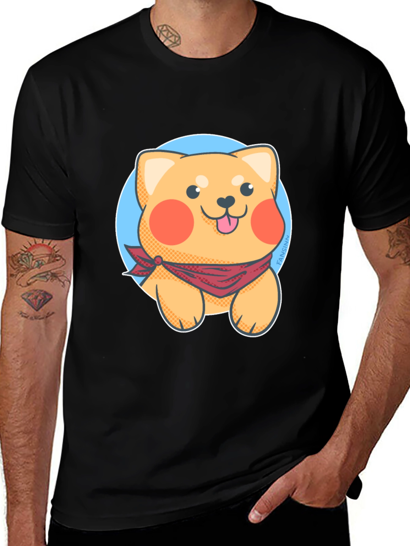 Variant 11 of Cute Cartoon Dog Graphic Tee - Black