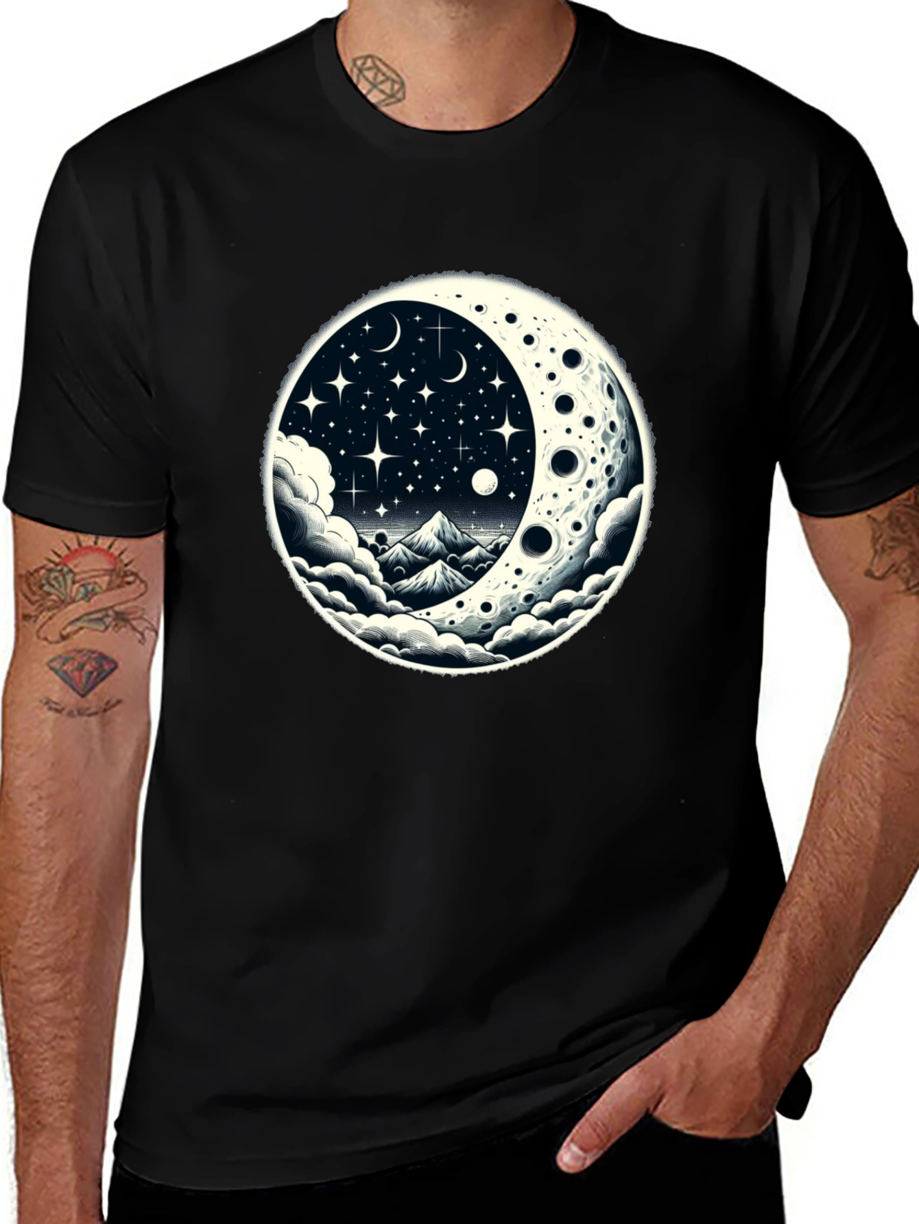 Variant 13 of Celestial Moonscape Graphic Tee - Black