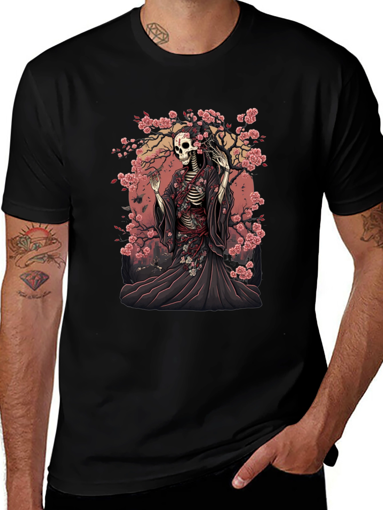 Variant 18 of Skeleton Kimono T-Shirt - Floral Death Design