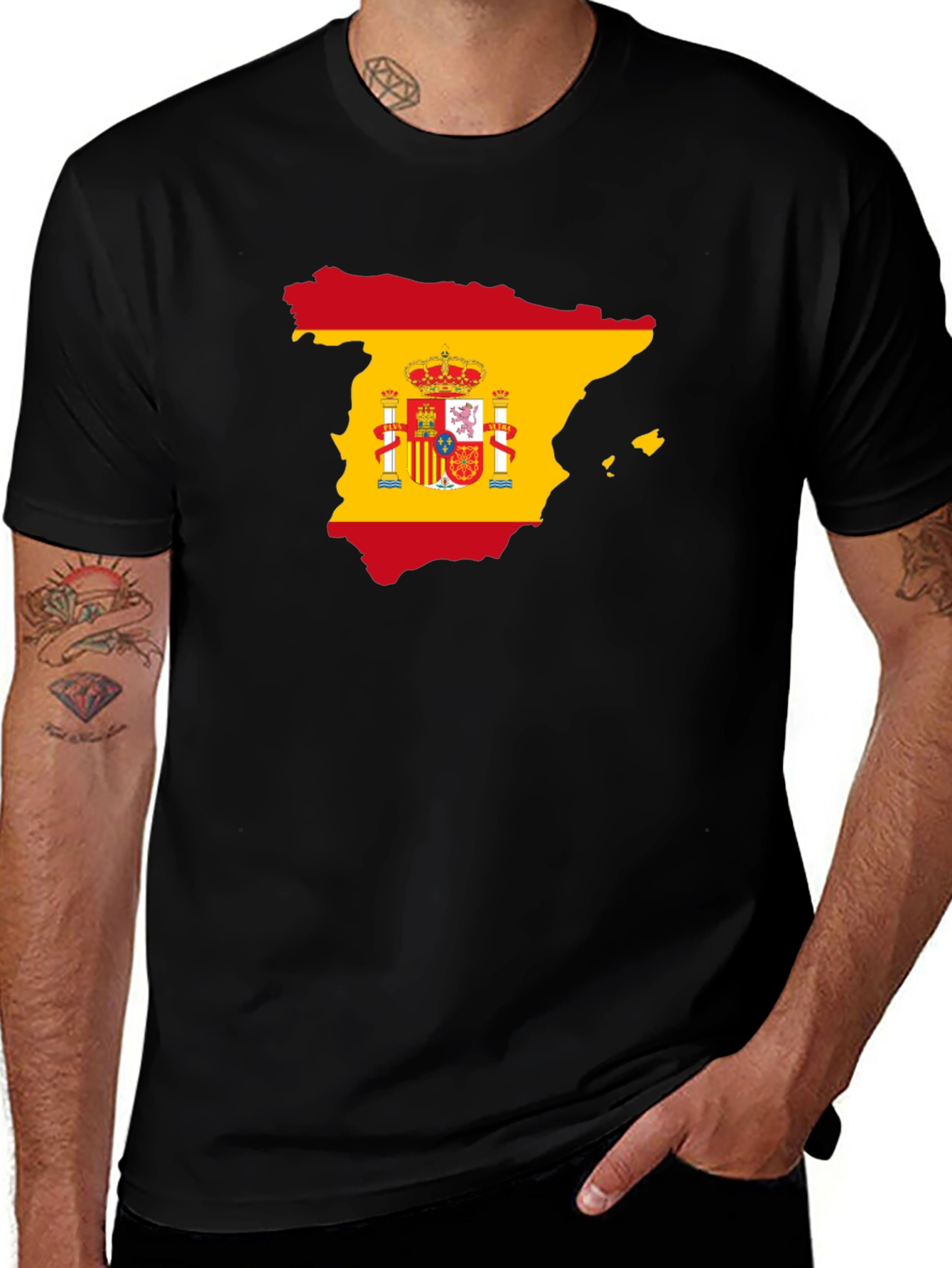 Variant 19 of Spain Flag Map T-Shirt - Black Cotton Tee