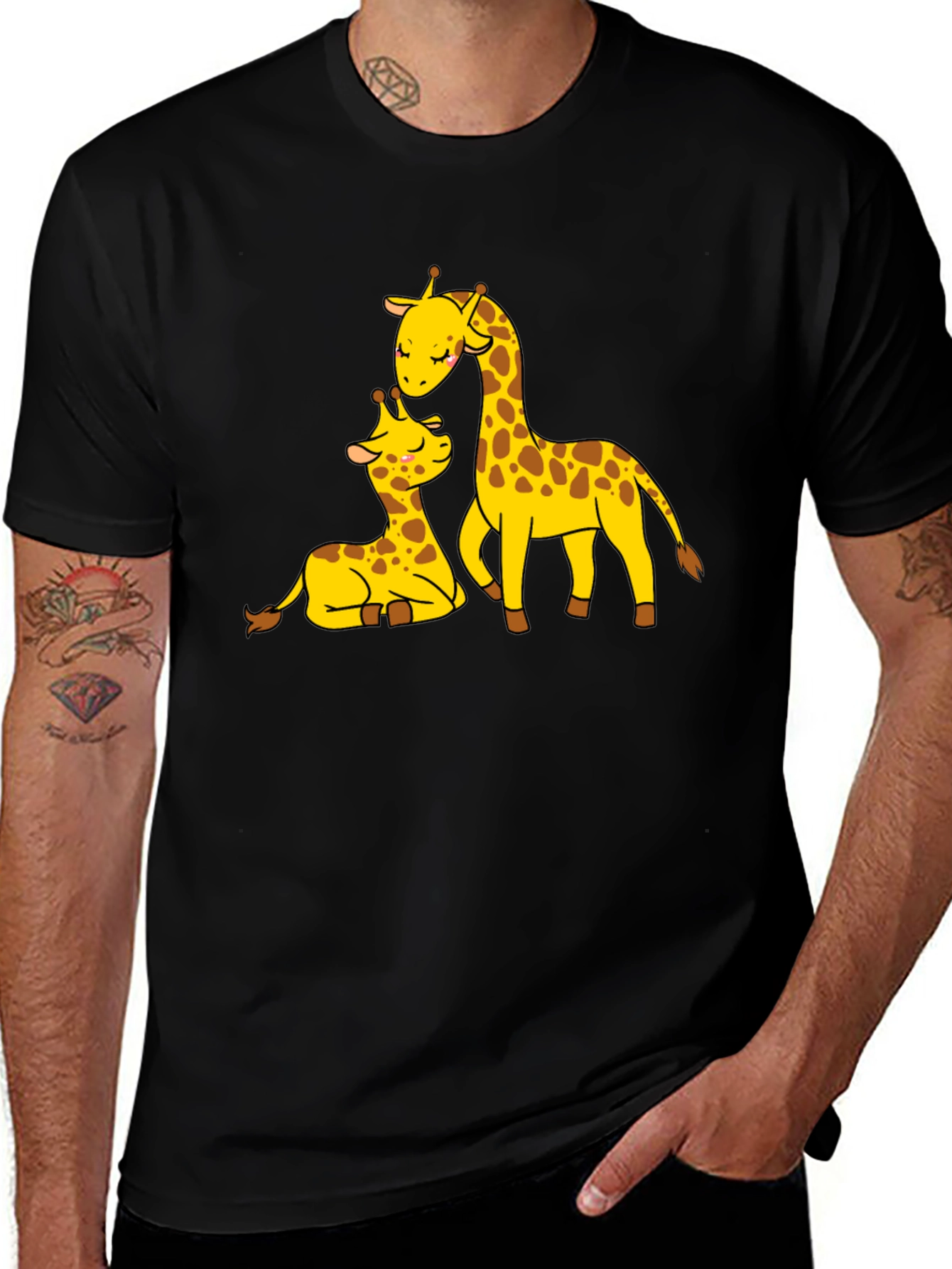 Variant 6 of Cute Giraffe Family Black T-Shirt