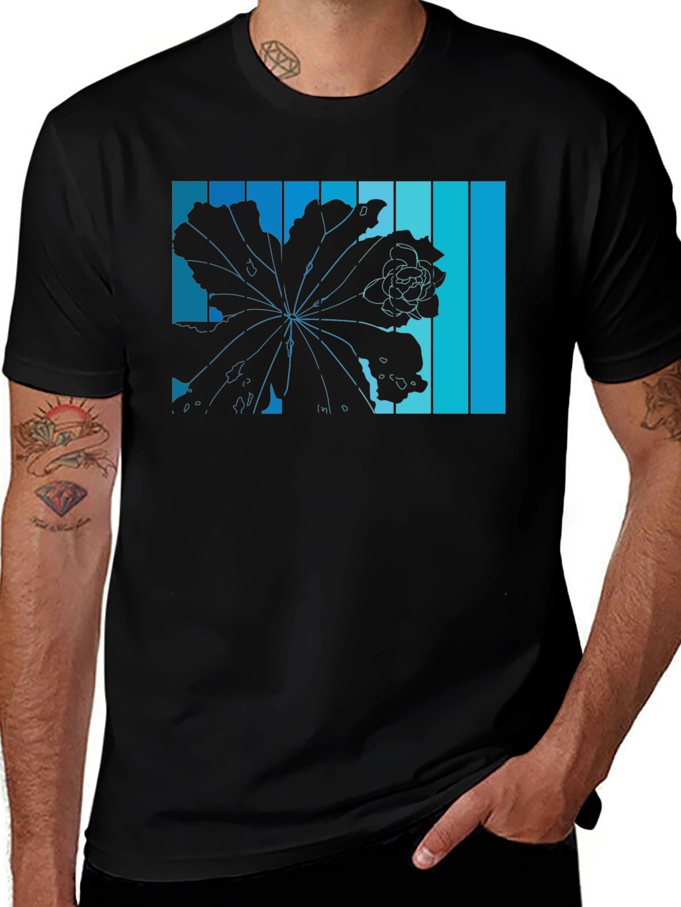 Variant 20 of Black Tee with Botanical Design