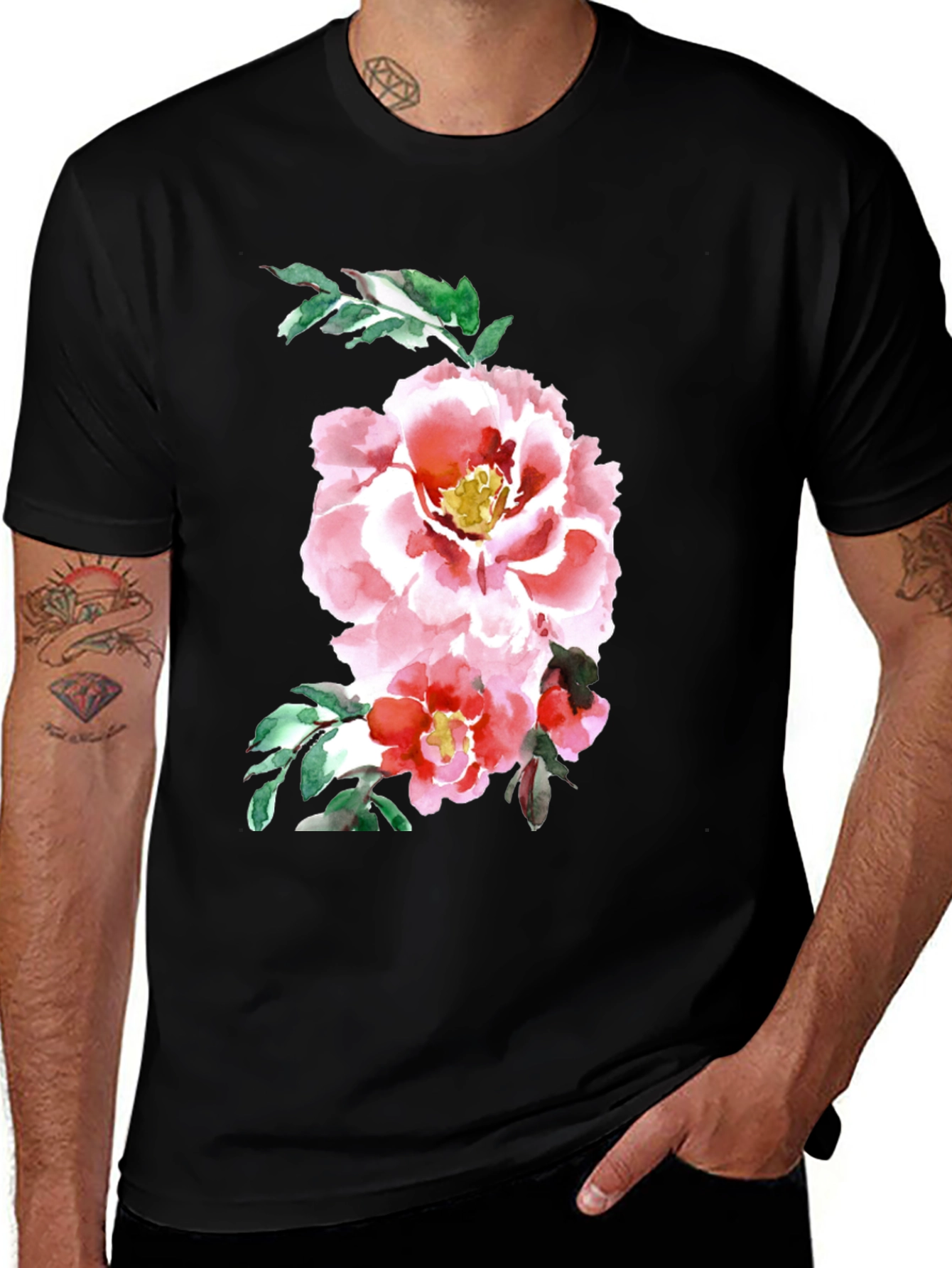 Variant 20 of Floral Print Black T-Shirt