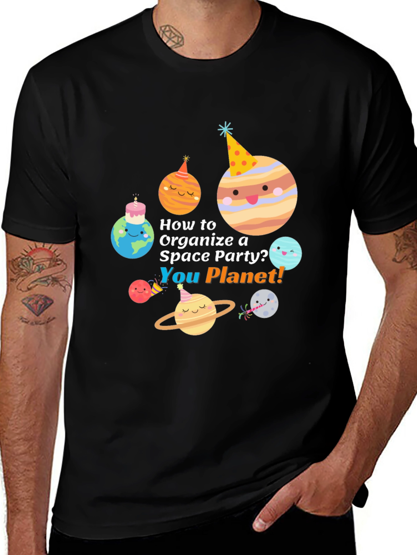 Variant 13 of Space Party Planet T-Shirt - Fun Cartoon Design