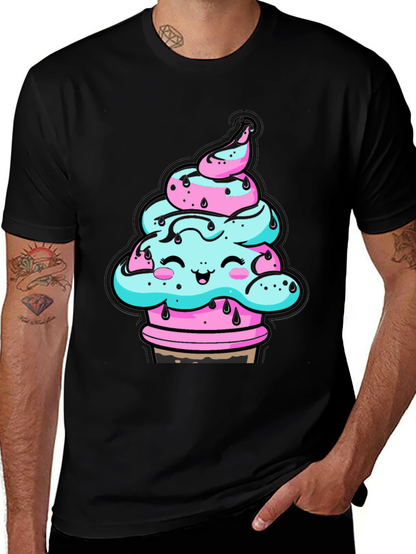 Variant 5 of Kawaii Ice Cream Cone Black T-Shirt