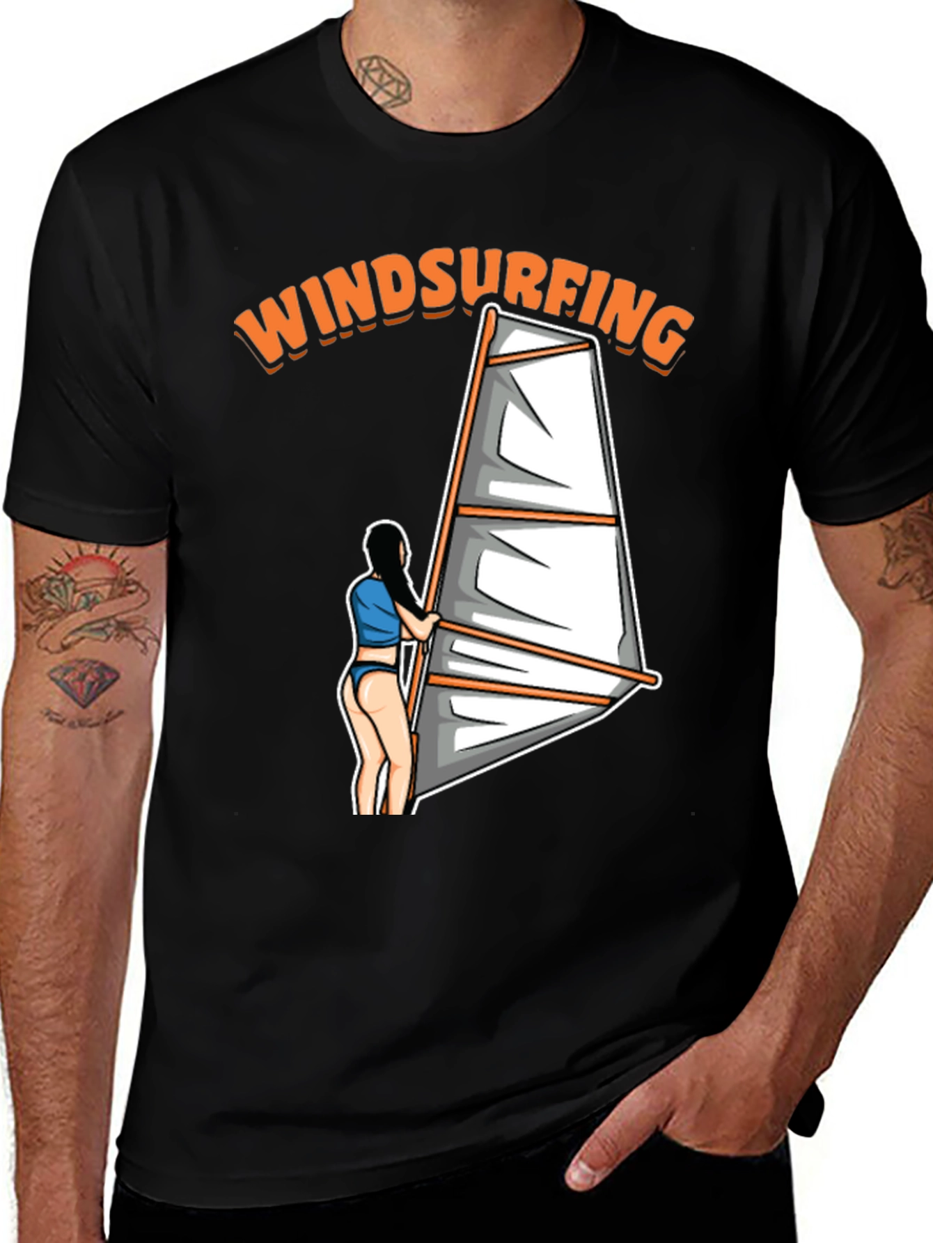 Variant 28 of Windsurfing Graphic Tee - Black Cotton T-Shirt