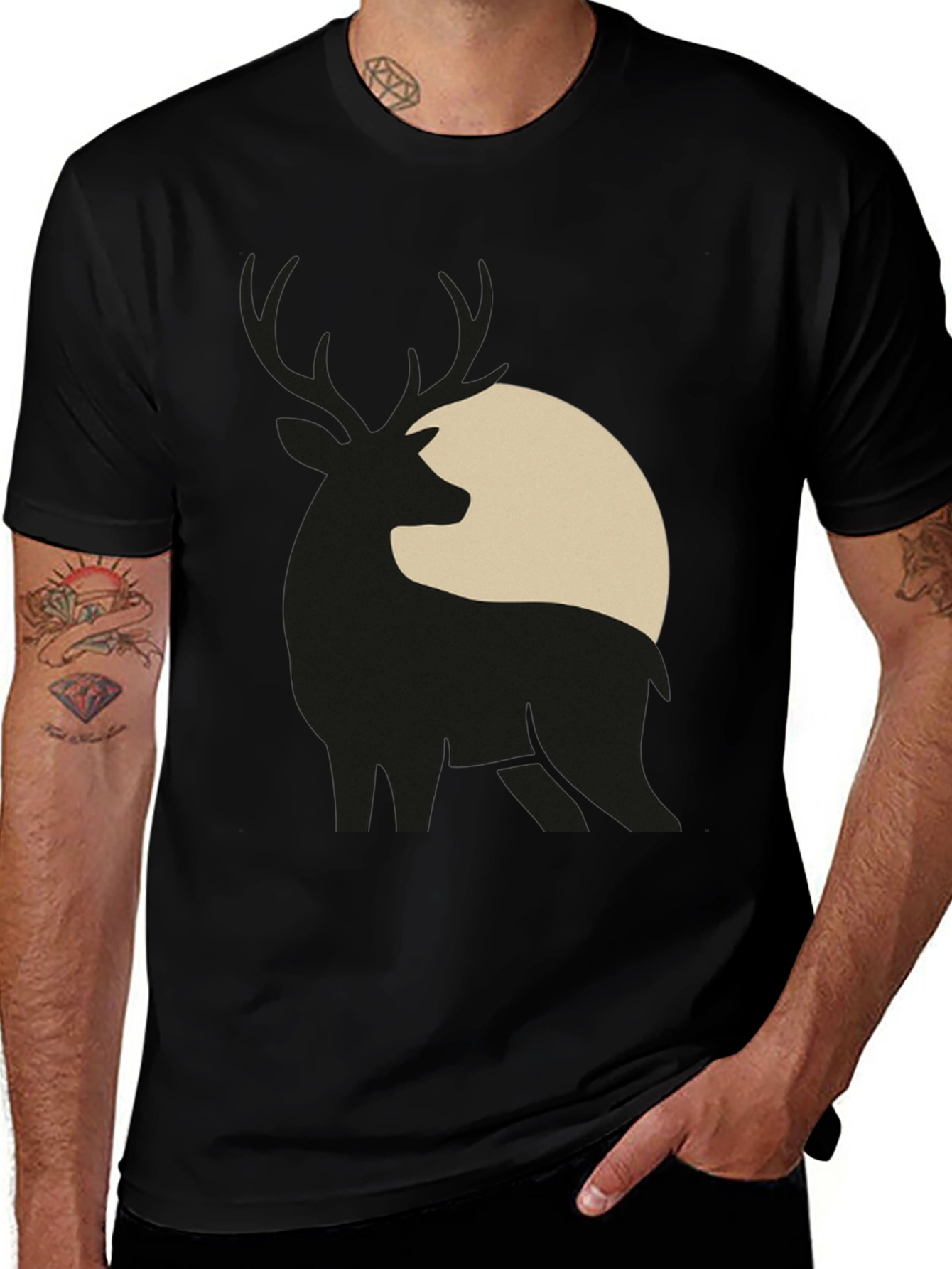 Variant 12 of Deer Silhouette Graphic Tee - Men's Black T-Shirt