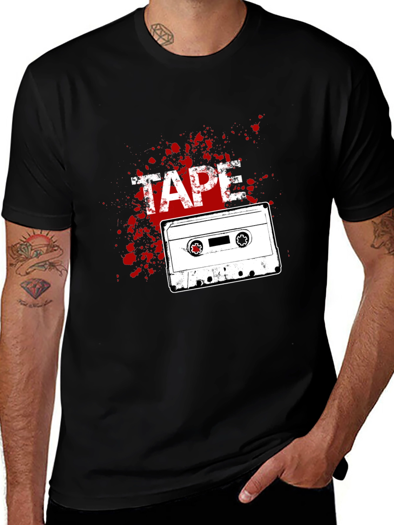 Variant 13 of Retro Cassette Tape Graphic Tee - Black Cotton T-Shirt