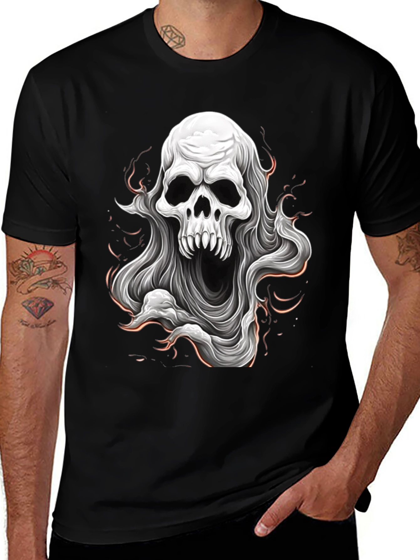 Variant 20 of Skull Ghost Graphic Tee - Black Cotton T-Shirt