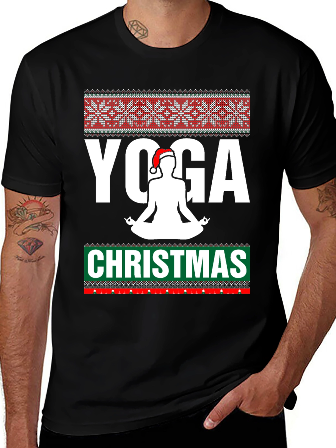Black Yoga Christmas T-Shirt Festive Holiday Apparel main image