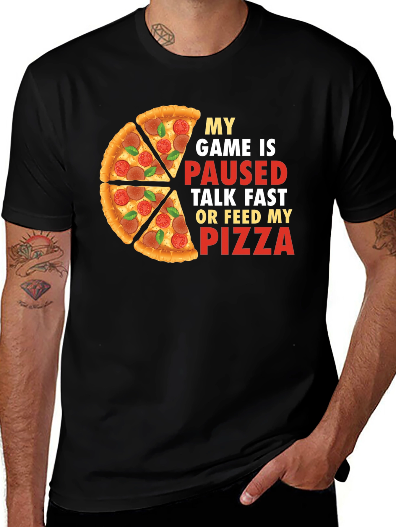 Black My Game is Paused Pizza T-Shirt main image