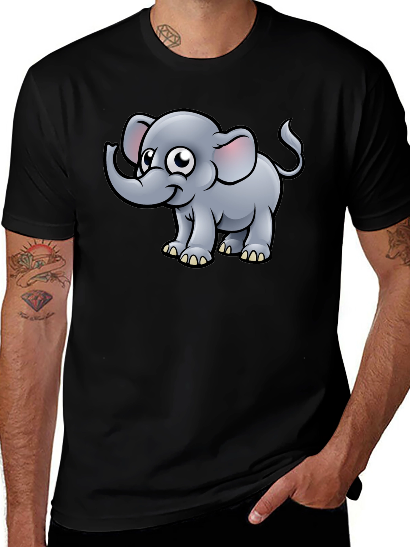 Variant 20 of Cartoon Elephant Black T-Shirt