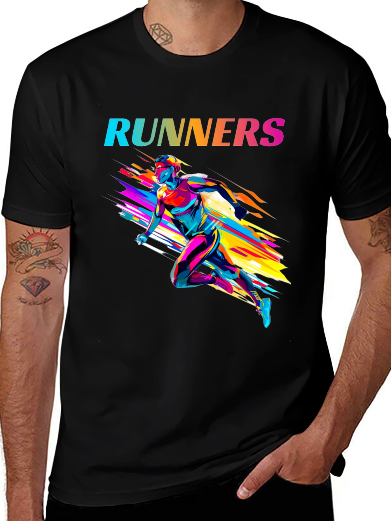 Stylish Runners Graphic Black T-Shirt