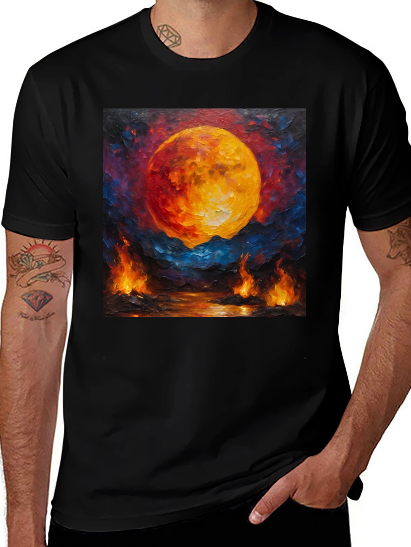 Variant 18 of Fiery Moon Graphic T-Shirt - Abstract Art Tee