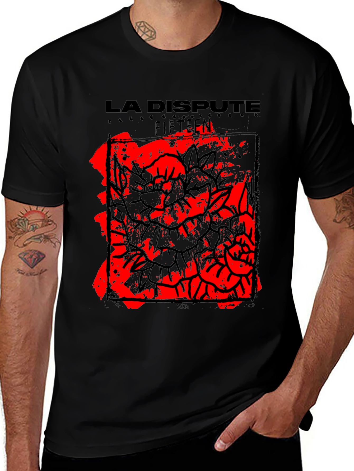 Variant 30 of La Dispute Fifteen T-Shirt - Black with Bold Floral Design