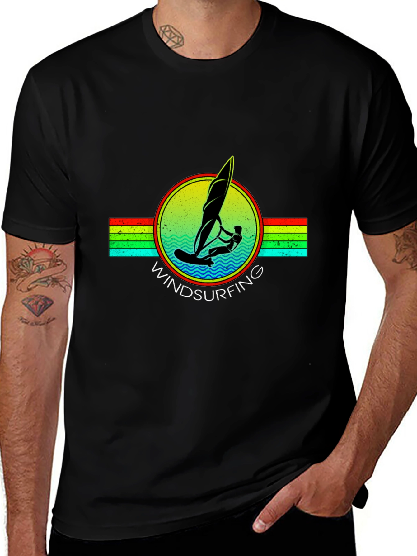 Variant 13 of Windsurfing Graphic Tee - Black Cotton T-Shirt