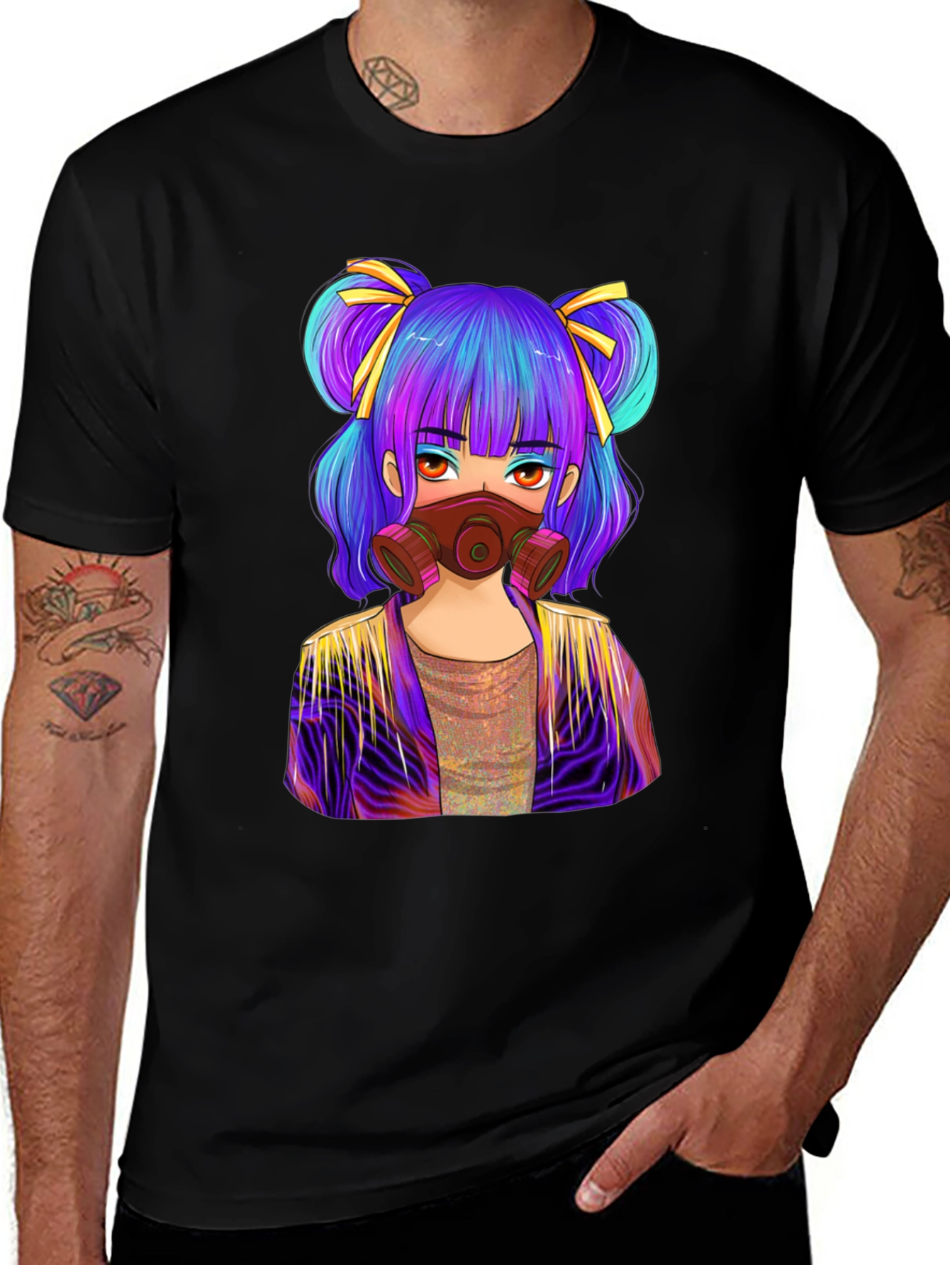 Variant 30 of Anime Girl Gas Mask Graphic Tee - Black Cotton