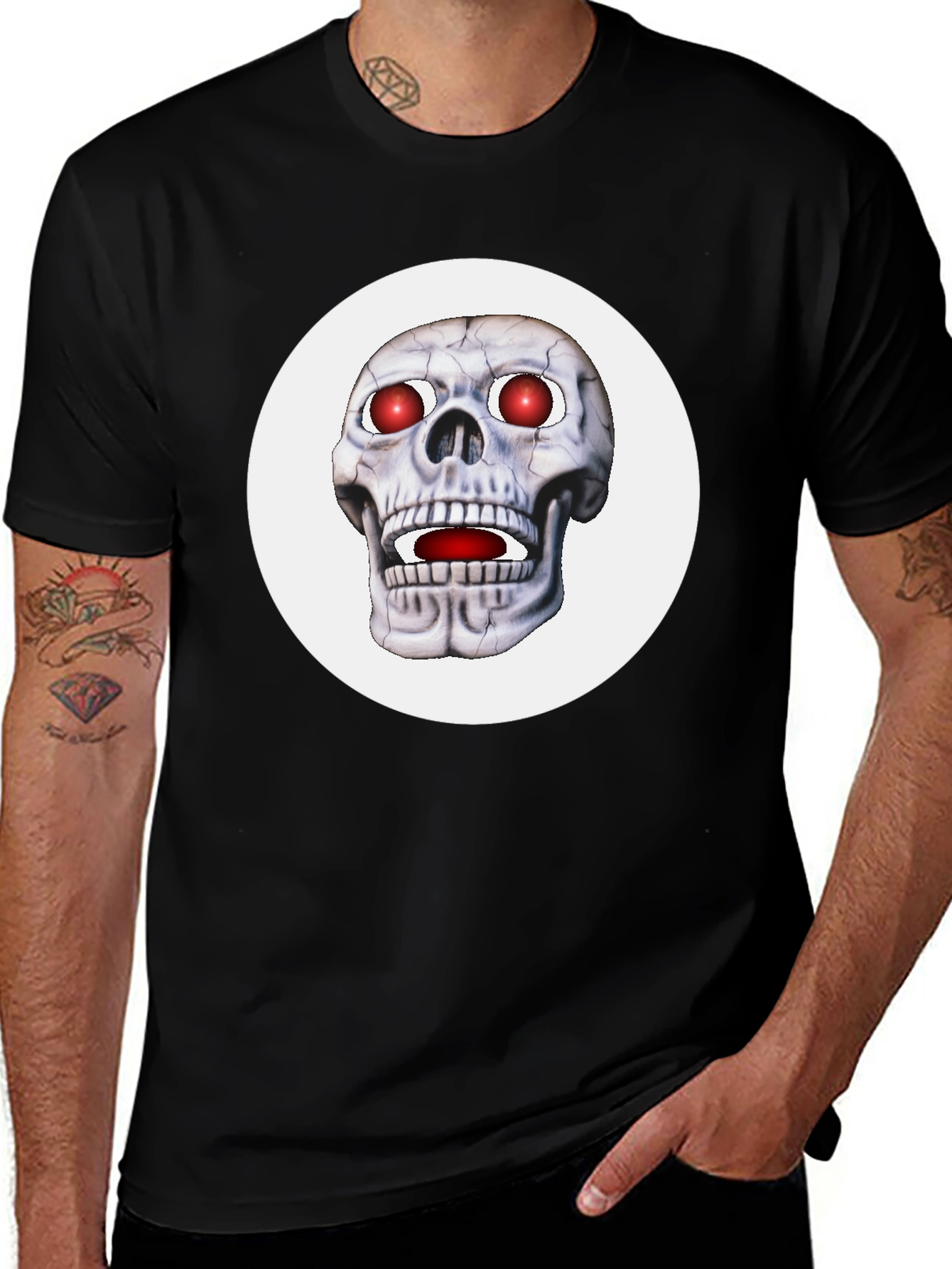 Variant 28 of Men's Black T-Shirt with Glowing Skull Design