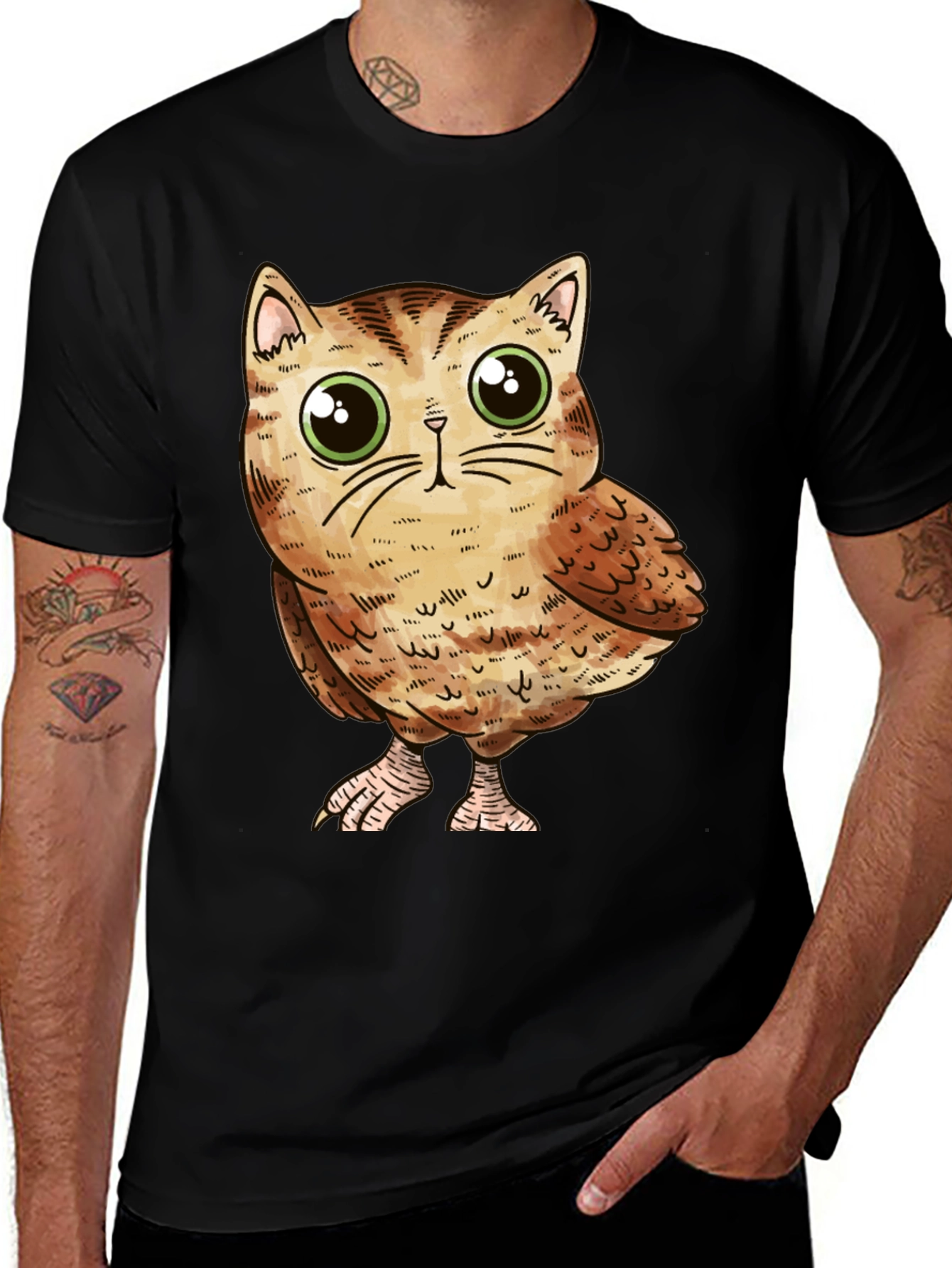Variant 25 of Cute Owl-Cat Hybrid Graphic T-Shirt