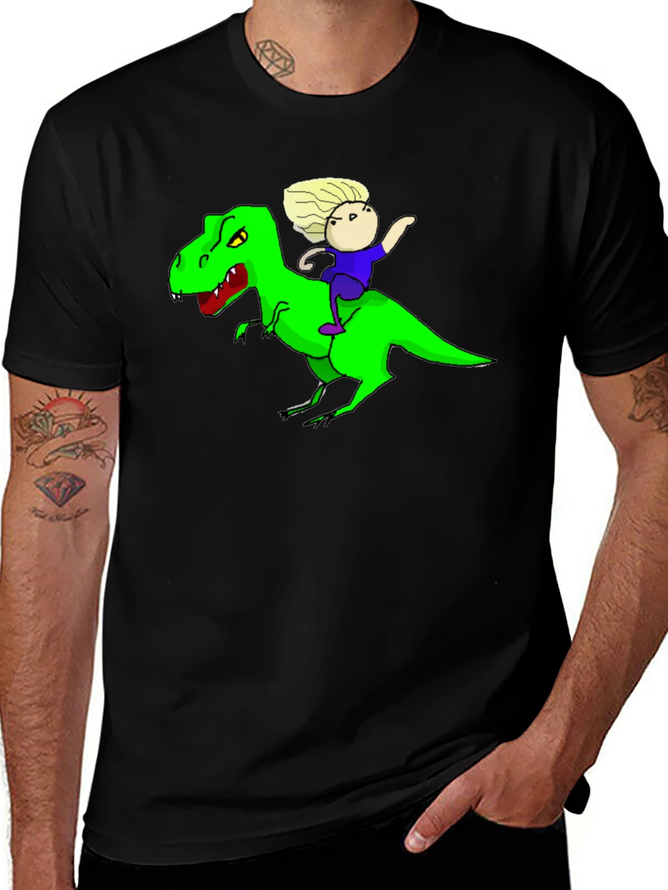 Variant 12 of Dino Rider Graphic Tee - Black Cotton T-Shirt