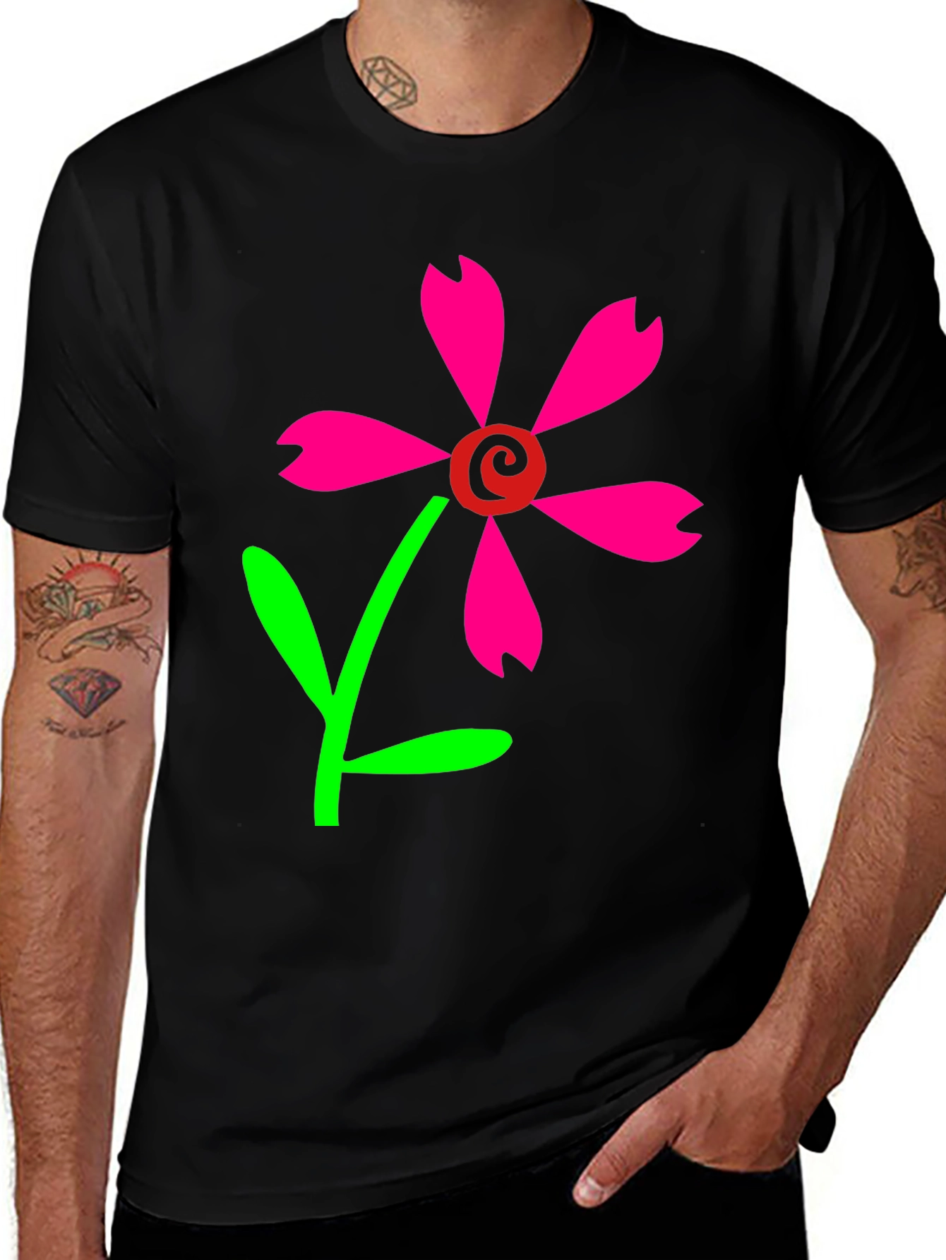 Variant 5 of Black T-Shirt with Pink Flower Graphic