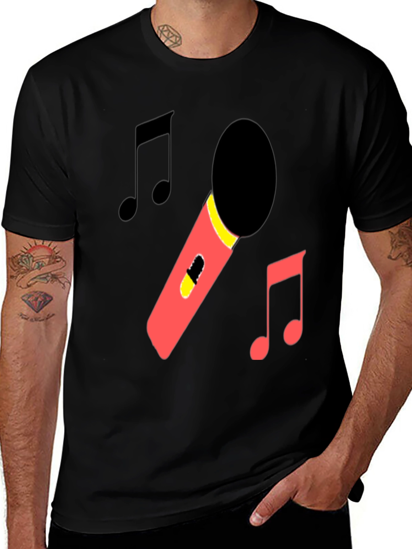 Variant 30 of Microphone & Music Notes Black T-Shirt