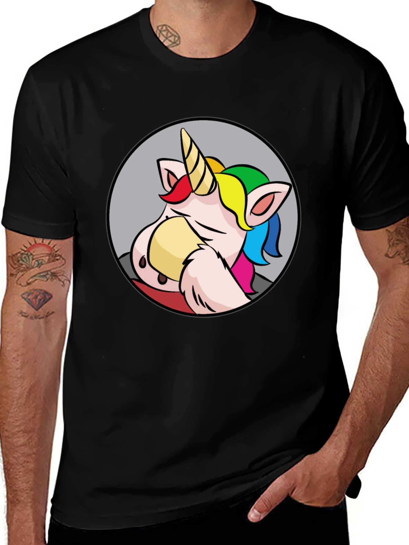 Variant 15 of Unicorn Graphic Tee - Men's Black Cotton T-Shirt