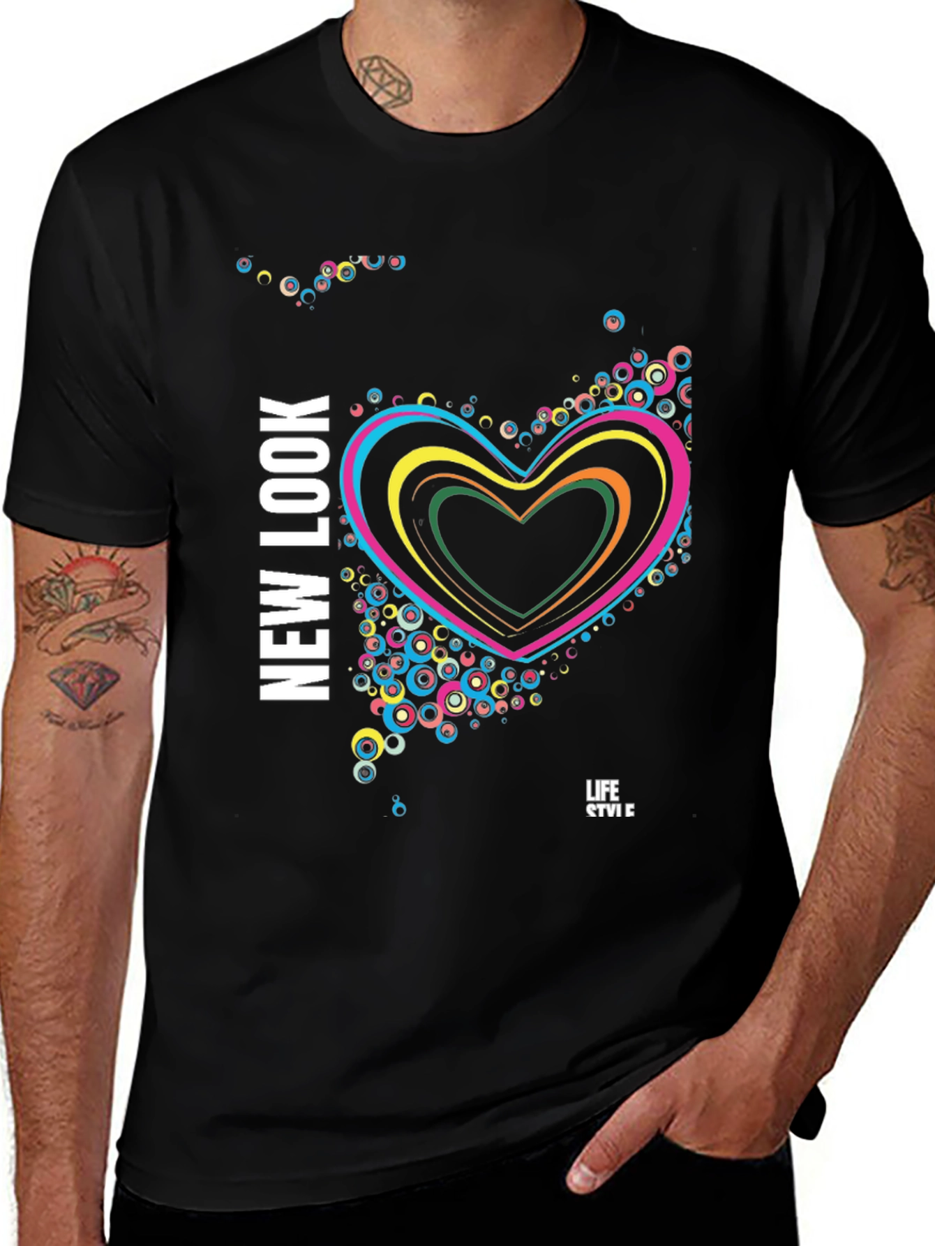 Variant 20 of Stylish Men's Black Graphic Tee - "New Look" Heart Design