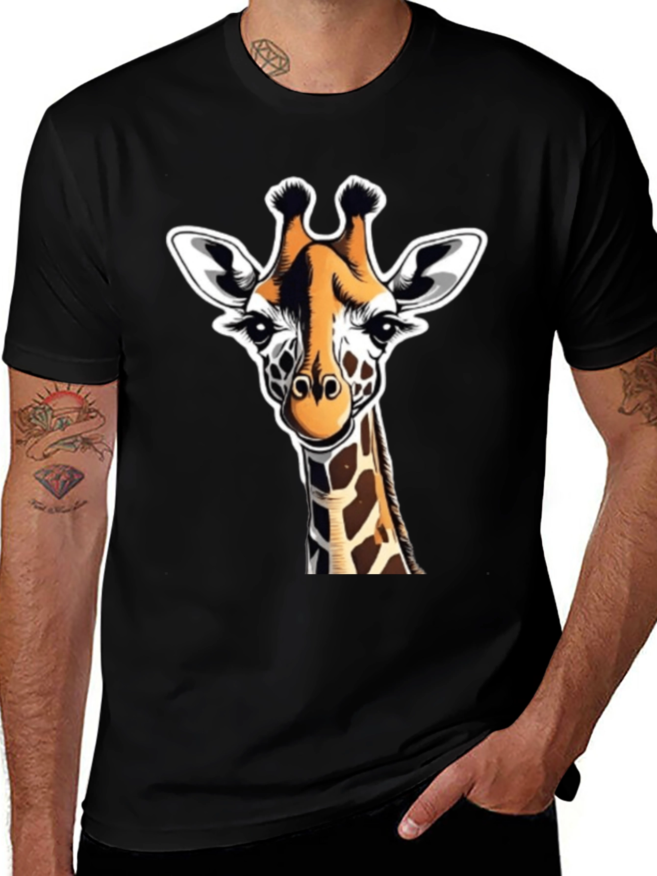Variant 11 of Giraffe Graphic Black T-Shirt - Men's Animal Tee