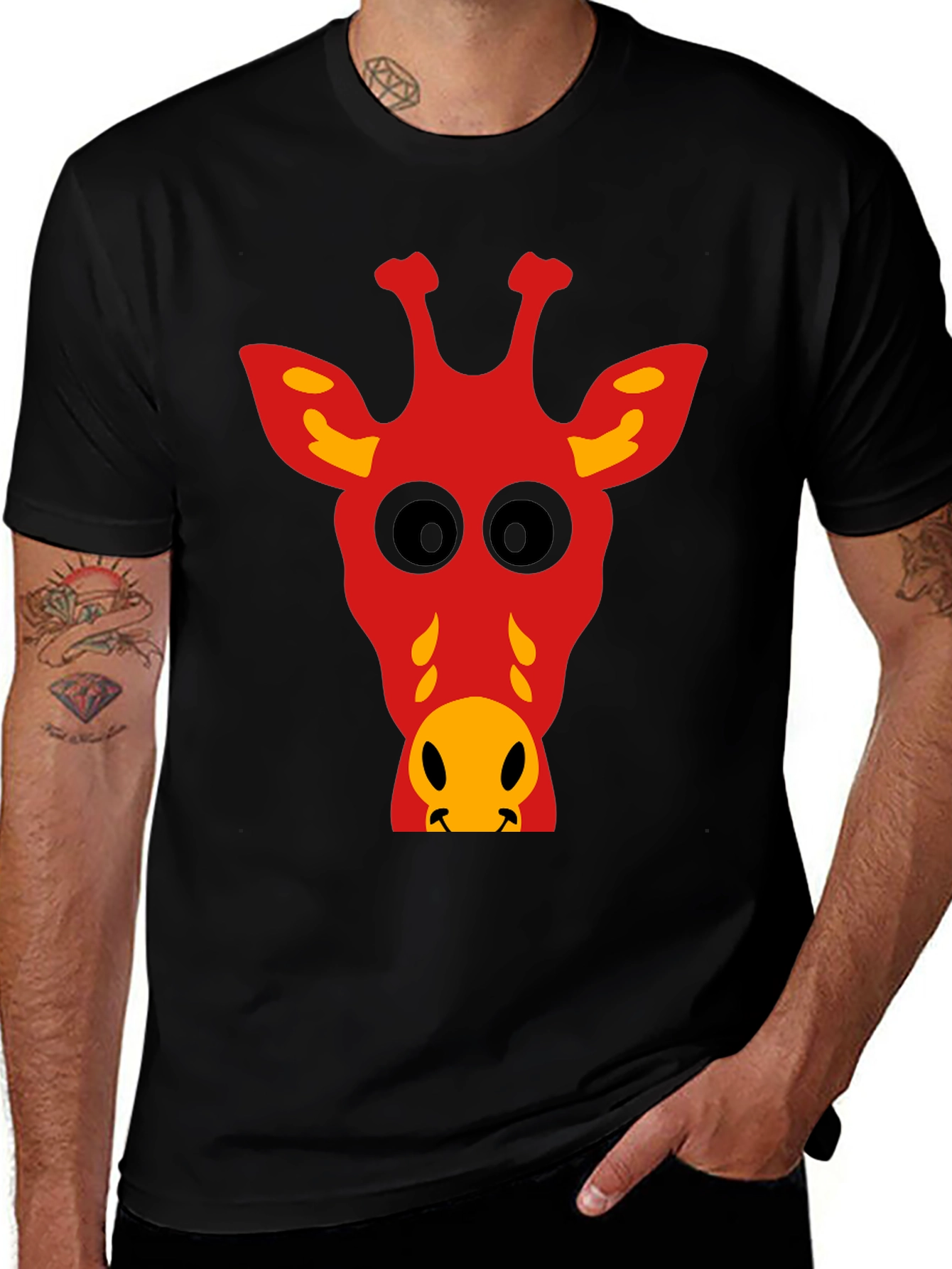 Variant 3 of Giraffe Graphic Print Tee - Fun & Stylish Black T-Shirt