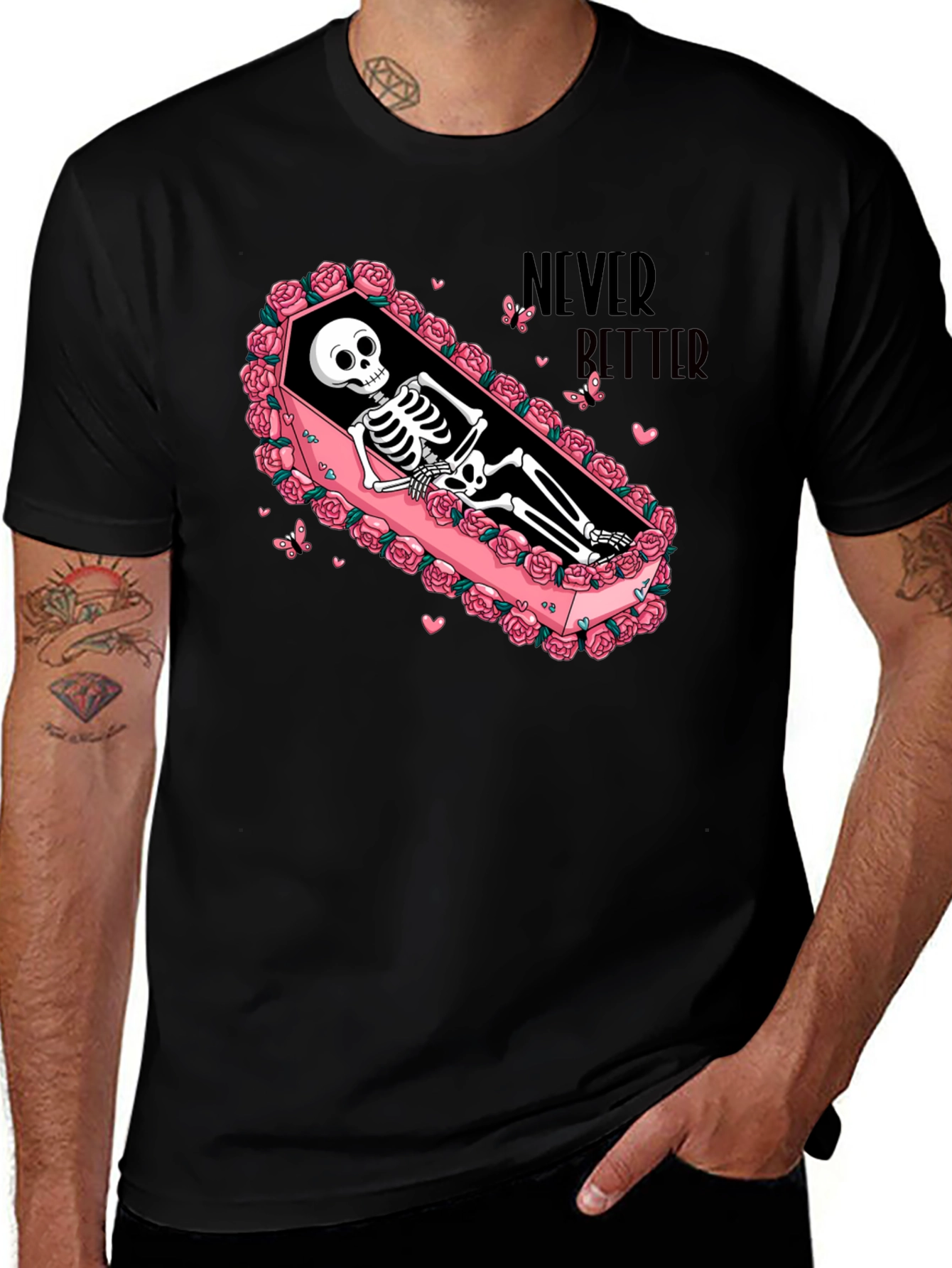 Variant 6 of Never Better Skeleton Coffin T-Shirt