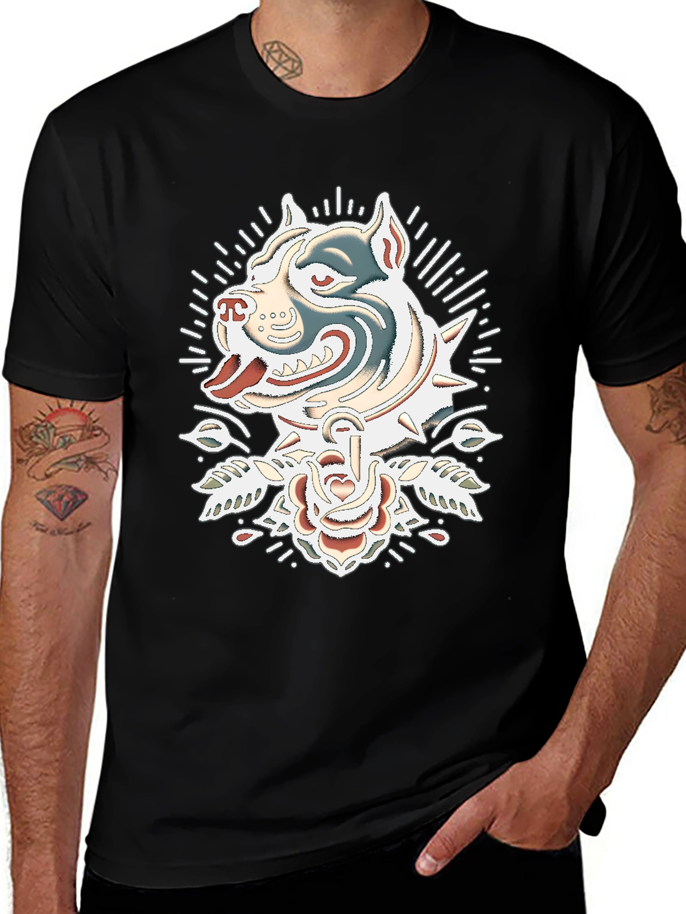 Variant 20 of Pitbull Rose Tattoo Graphic Tee - Black
