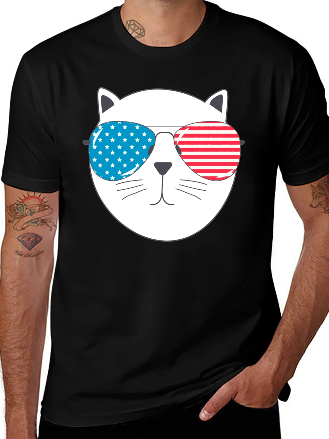 Variant 3 of Patriotic Cat Sunglasses T-Shirt - USA Pride